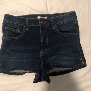 High waisted dark wash jean shorts